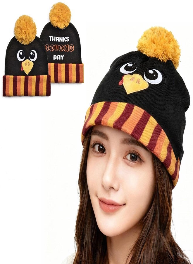 Ankelesz Turkey Pom Pom Beanie Hat Thanksgiving Funny Turkey Hat Knitted Cap for Men Women (US, Alpha, Medium, Large, Black) - Image 1